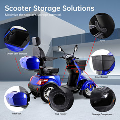 Heavy Duty 4-Wheel Mobility Scooters 31 Miles 3-Speed 800W 500lbs Capacity
