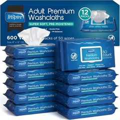 Inspire Adult Wet Wipes 12 Pack 600 Total Incontinence Wipes EXP 12/2027 NEW