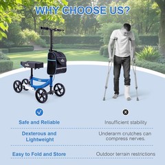 Aojin Knee Scooter Steerable Portable Walker 8″ Front Wheels Senior 300lb Blue