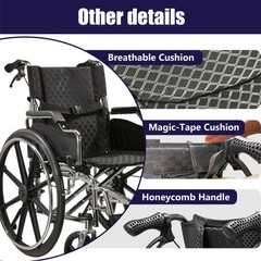 Folding Manual Transport Wheelchair, 20 “ Seat With Front and Rear Locking Hand