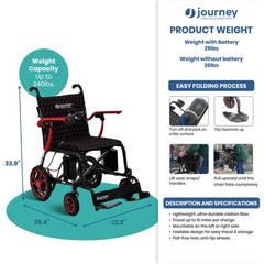 Journey Air Elite Lightweight Foldable Electric Power Chair for Adults, Red