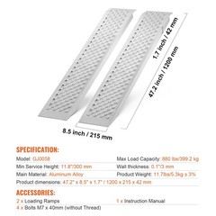 Portable Loading Ramps, 2 Pcs 47.2 x 8.5 in, Durable Aluminum Shed Ramp Set
