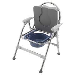 150kg/330.69 lbs Foldable Toilet Chair w/ Padded Seat Plate and Toilet Bucket