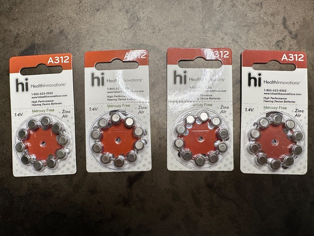 40 Count Size 312 1.45V Hearing Aid Batteries A312 PR41 Zinc air Mercury free