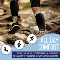 SB SOX Compression Calf Sleeves, 20-30mmHg (Black/Gray, Medium, Black/Gray
