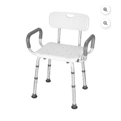 Adjustable Height Shower/Bath Chair with Backrest & Armrests, Aluminum/Plastic