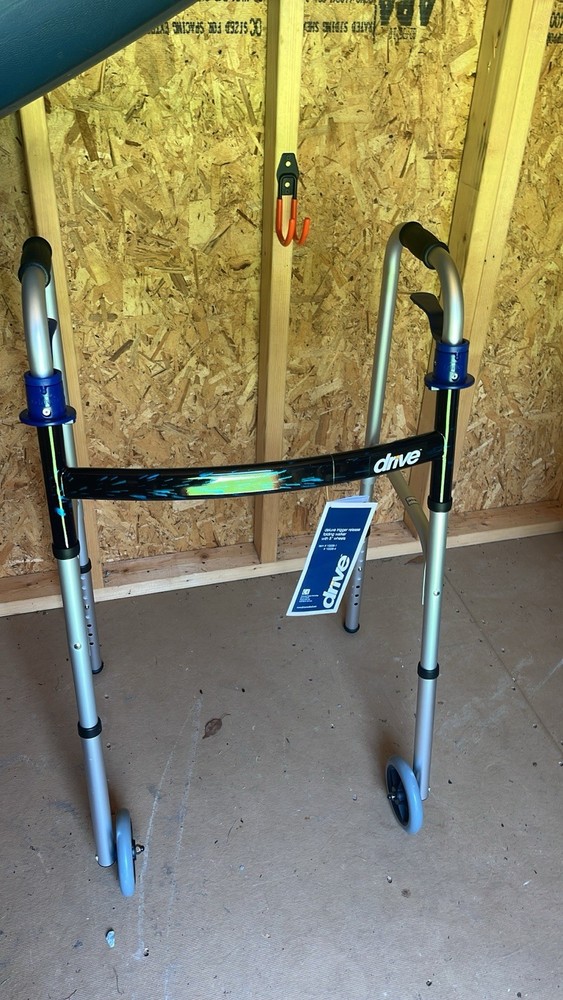 Drive Walking Frame Walker 2-Wheel Adjustable Height Folding Silver/Blue