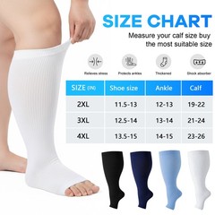 2XL-4XL Plus Size Open Toe Compression Socks, Calf Pressure Stockings for Unisex