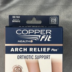 Copper Fit Arch Relief Plus Orthotic Support 1 Pair – One Size, Black Adjustable