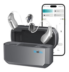 blaids Rechargeable Bluetooth BTE Hearing Aids Both Ears Silver/Gray Case Kit