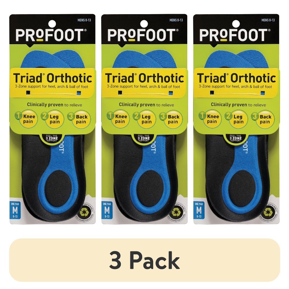 (3 pack) PROFOOT Triad Orthotic Insoles for Knee, Leg & Back Pain, Men’s 8-13