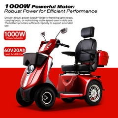 1000W Heavy Duty 4 Wheel Mobility Scooters for Seniors 40 Miles 500 lb Capacity