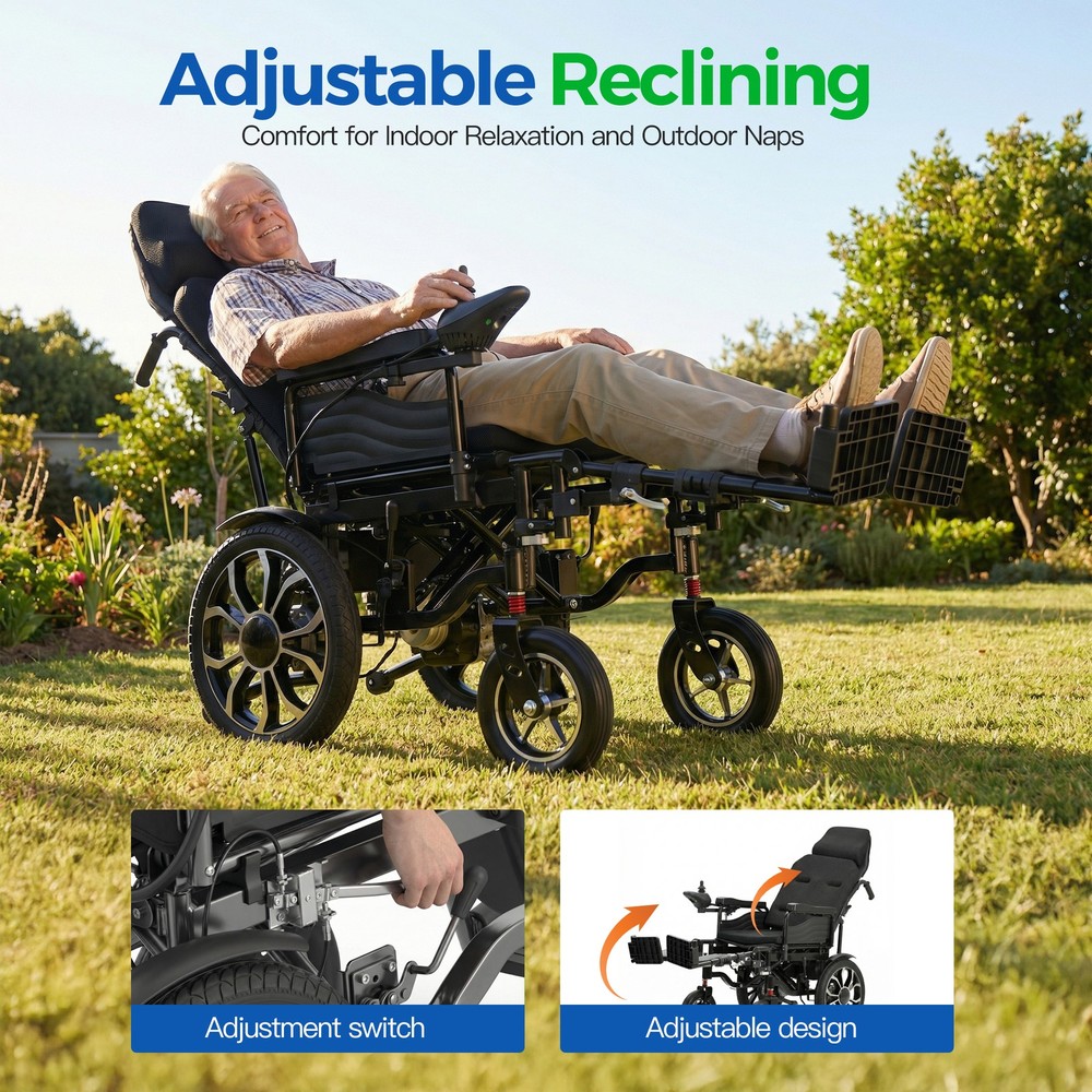 Fold and Travel Manual Recline Lightweight Electric Power Wheelchair for Seniors