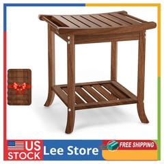 Teak Shower Bench Waterproof Wood Stool with Storage Shelf Non-Slip Bathroom…