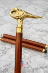 Victorian Antique Brass Hercules Swan Handle Walking Stick wooden Walking Cane