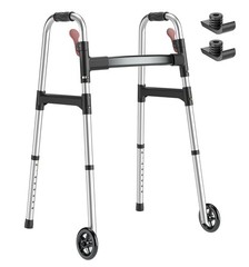Lightweight Foldable Walker for Seniors, One-Hand Folding, 8 Height Adjustments,