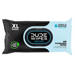 DUDE Wipes Medicated Flushable Wipes 48 Count Extra Large Witch Hazel Aloe Vera