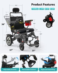 30 Miles Reclining Electric Wheelchair for Adults with Headrest, Silver