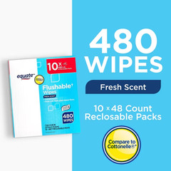 Equate Flushable Wet Wipes, Fresh Scent, 480 Wipes, 10 Pack