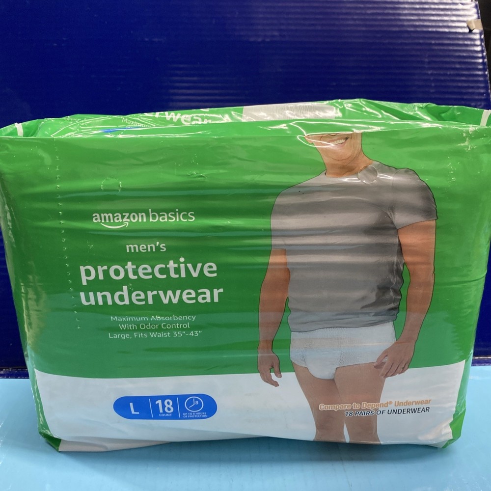 Amazon Basics Incontinence Underwear for Men, Maximum Absorbency – L – 18Ct