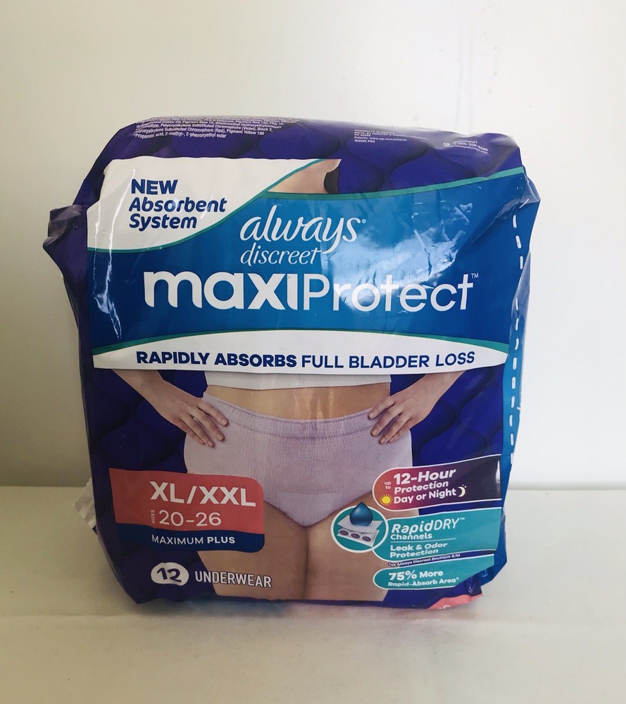 Always Discreet MaxiProtect Women’s Underwear Maximum Plus, Size XL/XXL , Qty 12
