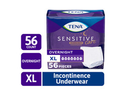 TENA Sensitive Care Overnight Underwear, XL, 56 Count (Waist Size 39in-52in)