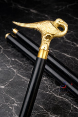 Victorian Antique Brass Hercules Swan Handle Walking Stick wooden Walking Cane