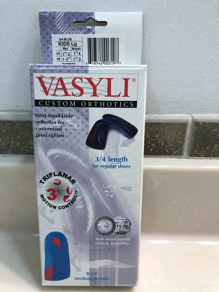 Vasyli Custom Orthotics KIDS L 3/4 Length Blue Heat Mouldable Foot Fresh NIB