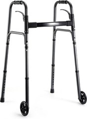 Careboda Portable Lightweight Folding Walker w 5″ Fixed Wheels Adjustable Height