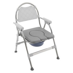 150kg/330.69 lbs Foldable Toilet Chair w/ Padded Seat Plate and Toilet Bucket