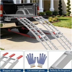 89x12in Foldable Dirt Bike Ramp w/ Rubber Tipped Hook & Safety Strap 750LB Load