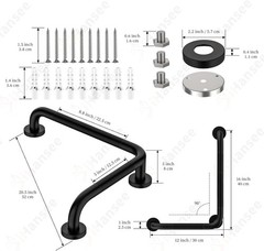 L-Shaped Angled Grab Bar 12×16 Inch Matte Black Anti-Slip Knurled Shower Hand…