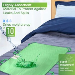 Absorbent Positioning Bed Pads for Elderly 34×36 – 6 Handles, Green & Blue