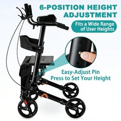 irtme All Terrain Upright Rollator Walker with Seat, Stand up Rolling Walker