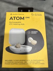 Audien Atom One Rechargeable OTC Hearing Aids… Open Box.