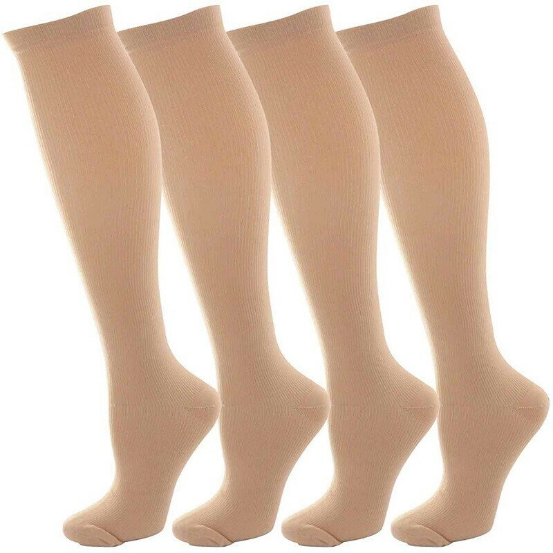 3 Pair Compression Socks Wide Calf – Nylon Spandex Knee High Support Stockings