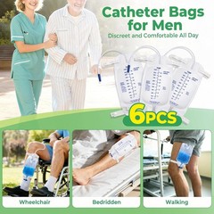 6 Pack 1000ml Foley Catheter Leg Bags for Men Urine Bags Splash-Resistant Drain