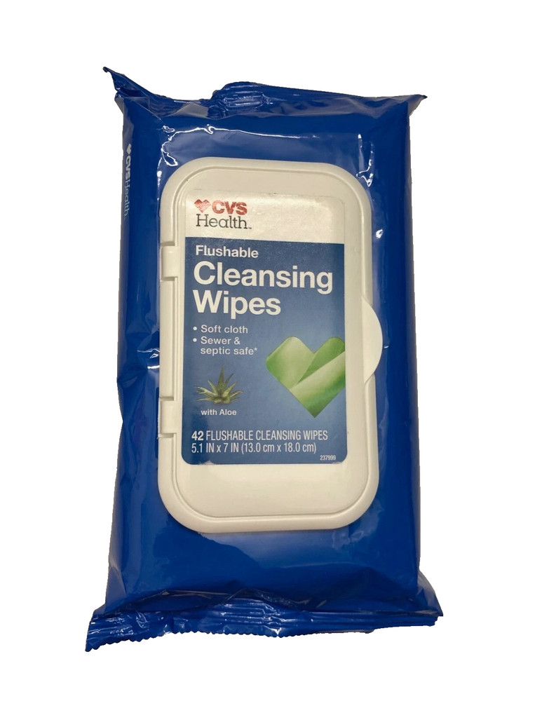 CVS HEALTH BRAND Flushable Cleansing Wipes w/ Aloe 42 IN each pack -1 PACK NEW