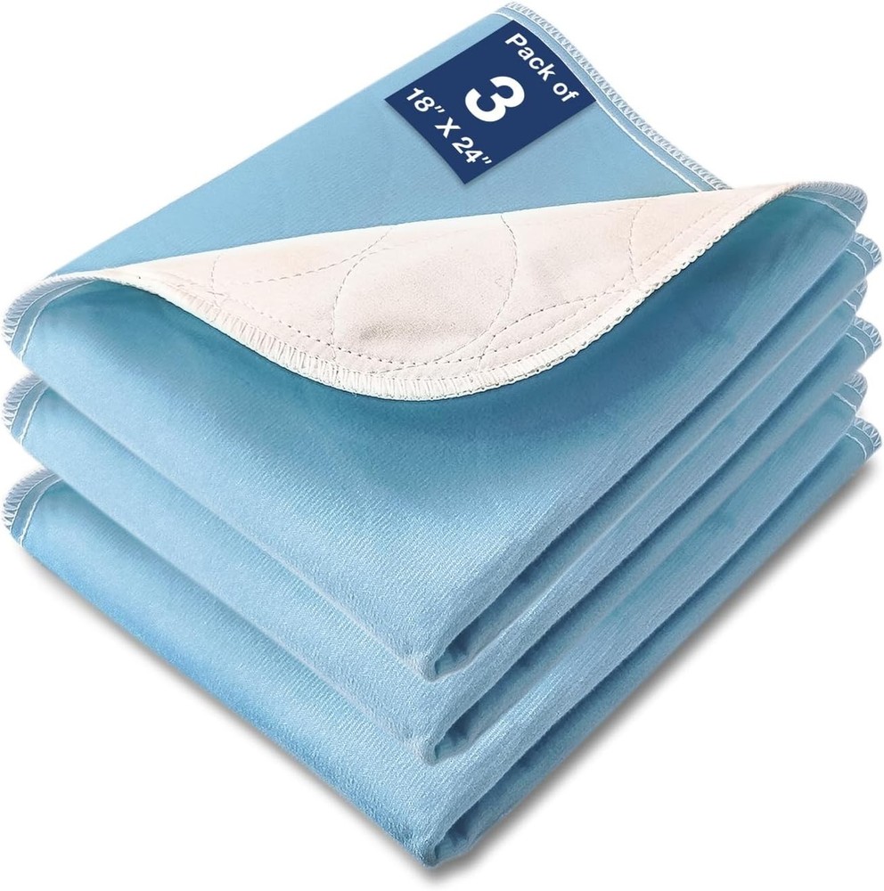 Washable Waterproof Underpads, 24″ x 18″ (3 Pack) Reusable Incontinence Pads for