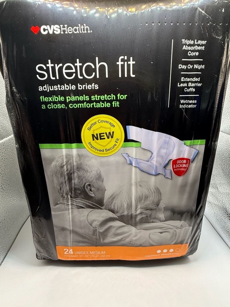 CVS Health Stretch Fit Adjustable Briefs Maximum Absorbency, Unisex Md, 24 Count