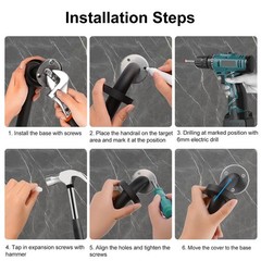 2 Pack Bathroom Grab Bar, 12 Inch Length Black Shower Safety Grab Bar, 1 Inch D