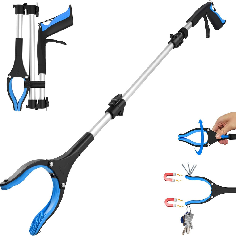 Grabber Reacher Tool 36 Inch, Foldable Grabber with Anti-Slip 360° Rotating Jaw,