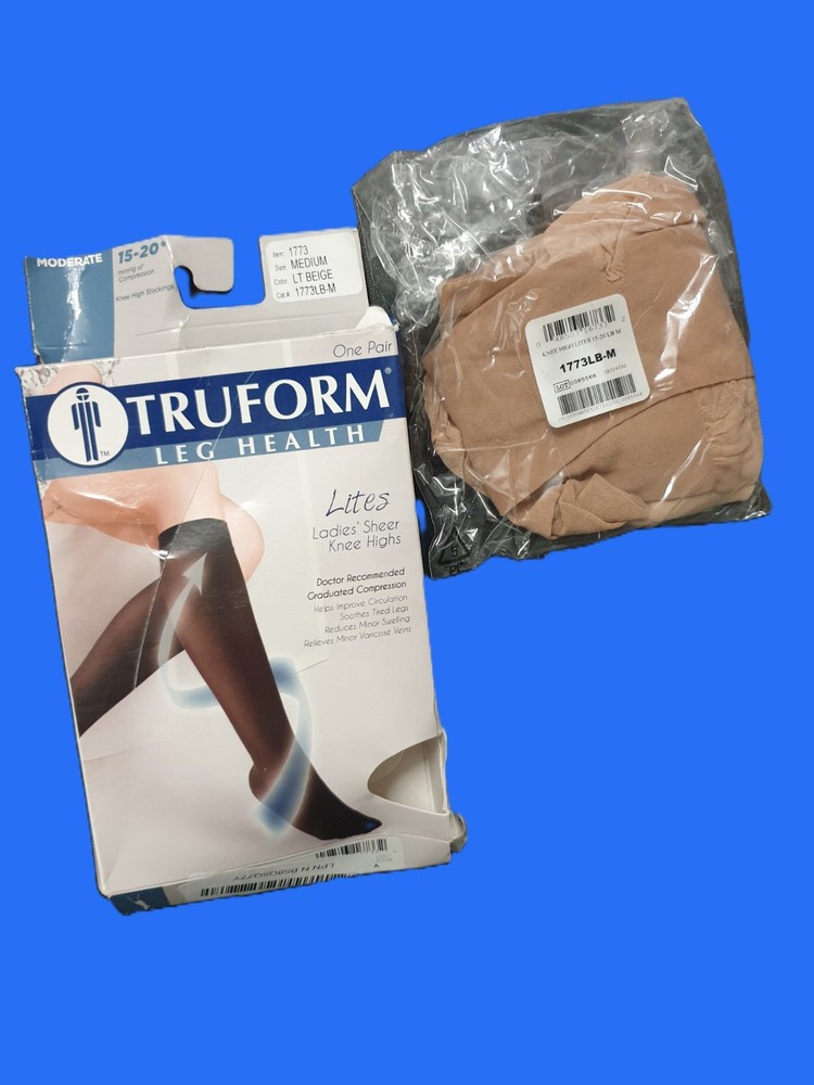 Truform Lites Stockings Womens Medium Light Beige High Moderate 15-20 mmHg Pair