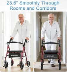 16 Pounds Lightweight Walkers for Seniors with Seat, Narrow Rolling Walker wi…