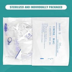 5 Pack 2000mL Urinary Drainage Bags Sterile Anti-Reflux Catheter Bags 48” Tube