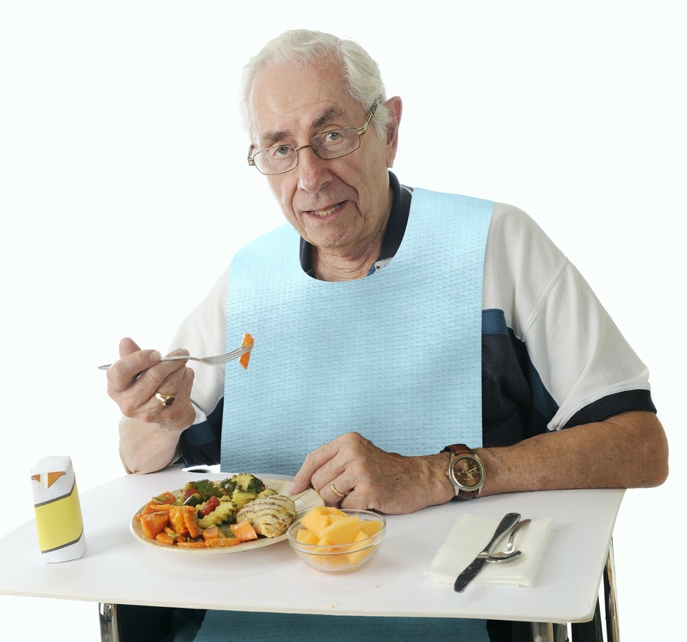 Blue Disposable Adult Tie-Back Poly Bibs Protect Clothes from Spills 16″ X 33″