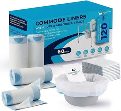 Universal Fit Commode Liners with Built-In Absorbent Pads – 60 Disposable Bags