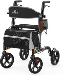 Foldable Rollator Walker w/ 8″ All Terrain Rubber Wheels w/ seat and backrest