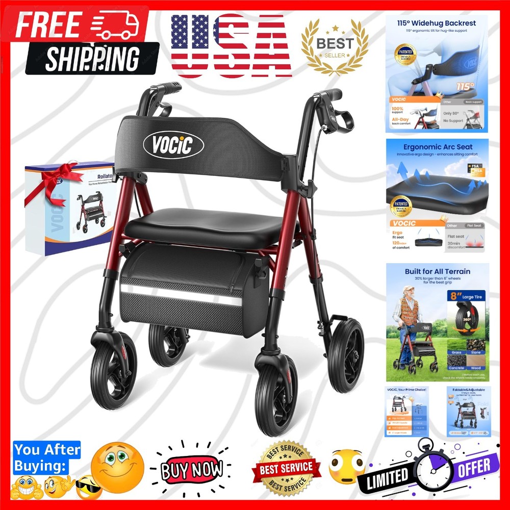 Walkers for Seniors, Z21 Rollator Walker with Seat Supports 350lb, 8″ Big Whe…