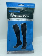 RYMORA Unisex BLACK Plain COMPRESSION SOCKS Lightweight, Non-Slip Cuff , 1 Pair